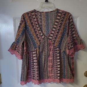 Bohemian Multicolor V-Neck Top